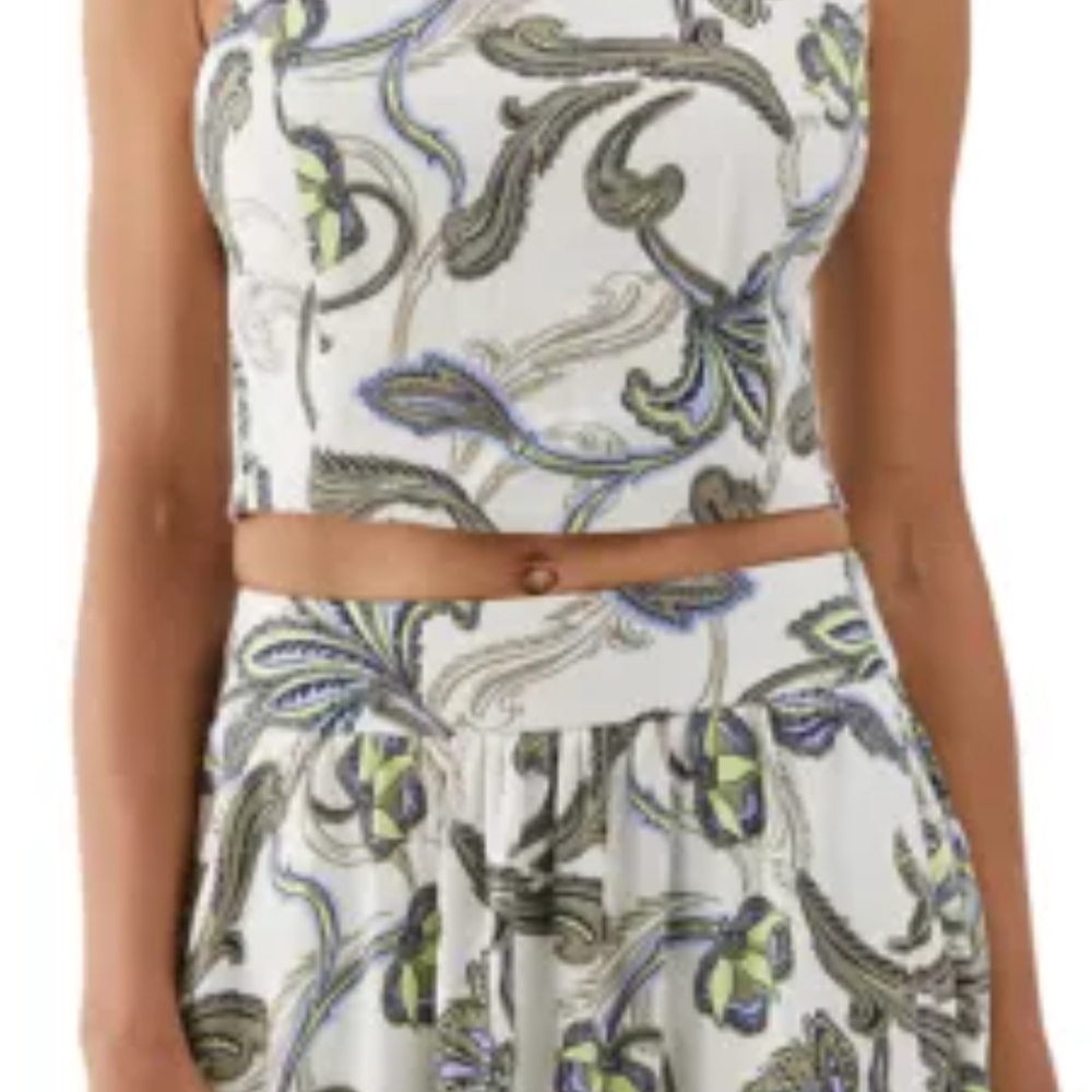 Ella Paisley Crop Top and Skirt Set - Green, Blue, Black on White